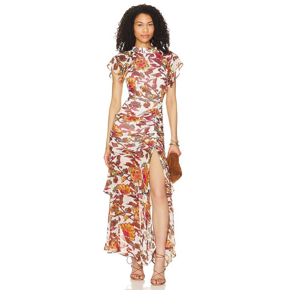 Cleobella Cecilia Ankle Dress Womens Medium Shea Floral Ruched Tiered Excellent